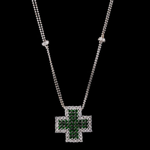 Tsavorite and Diamond Cross Necklace
