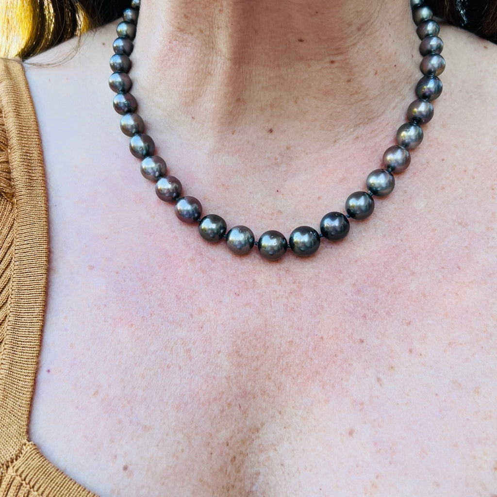 Black Cultured Pearl & 14k White Gold Necklace