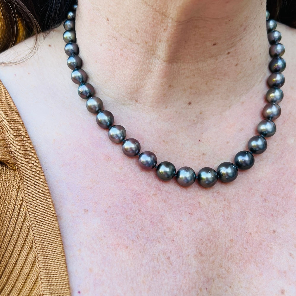 Black Cultured Pearl & 14k White Gold Necklace