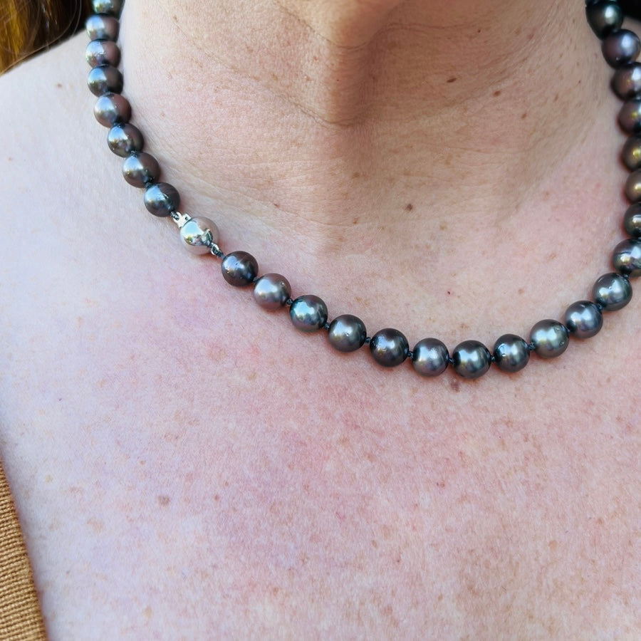 Black Cultured Pearl & 14k White Gold Necklace