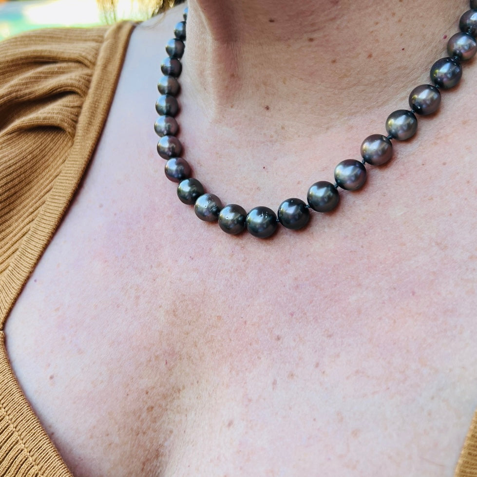 Black Cultured Pearl & 14k White Gold Necklace