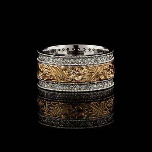 Floral & Diamonds 14KT Band Ring