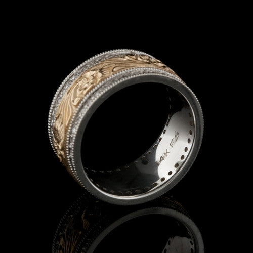 Floral & Diamonds 14KT Band Ring