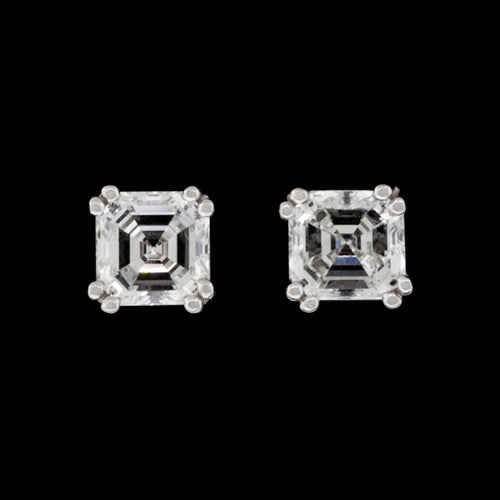 2.09ct tw Asscher Cut Platinum Diamond Studs