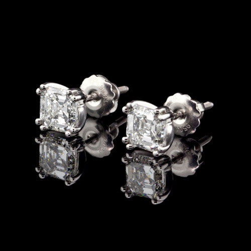 2.09ct tw Asscher Cut Platinum Diamond Studs