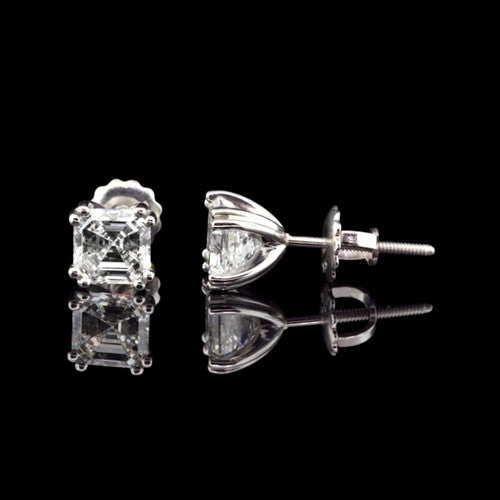 2.09ct tw Asscher Cut Platinum Diamond Studs