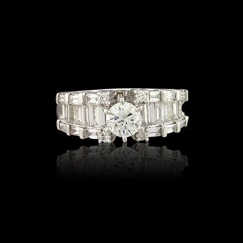 1.95ct tw Round & Baguette Cut Diamond Gold Ring