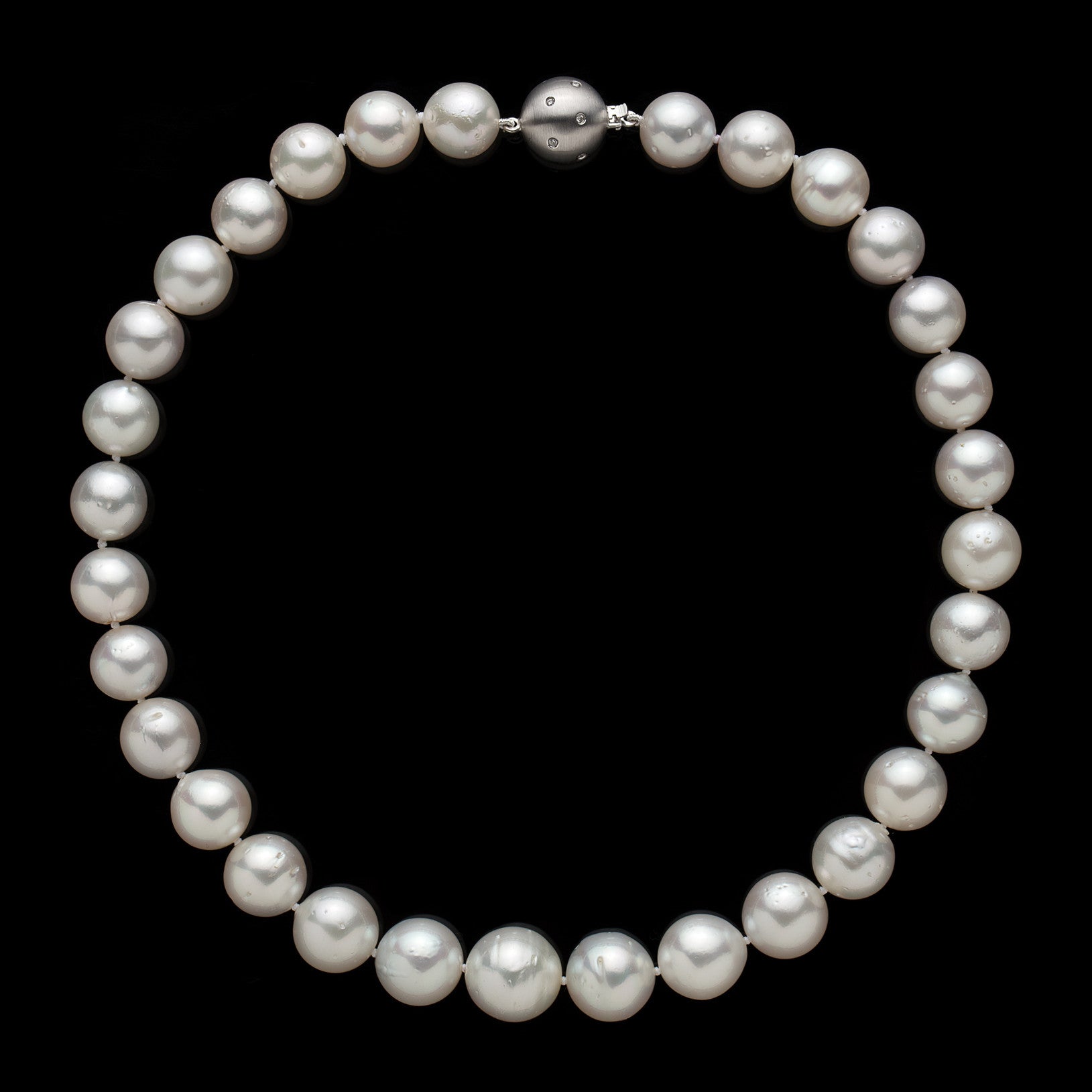 South Sea Pearl Necklace on White Gold Diamond Ball Clasp