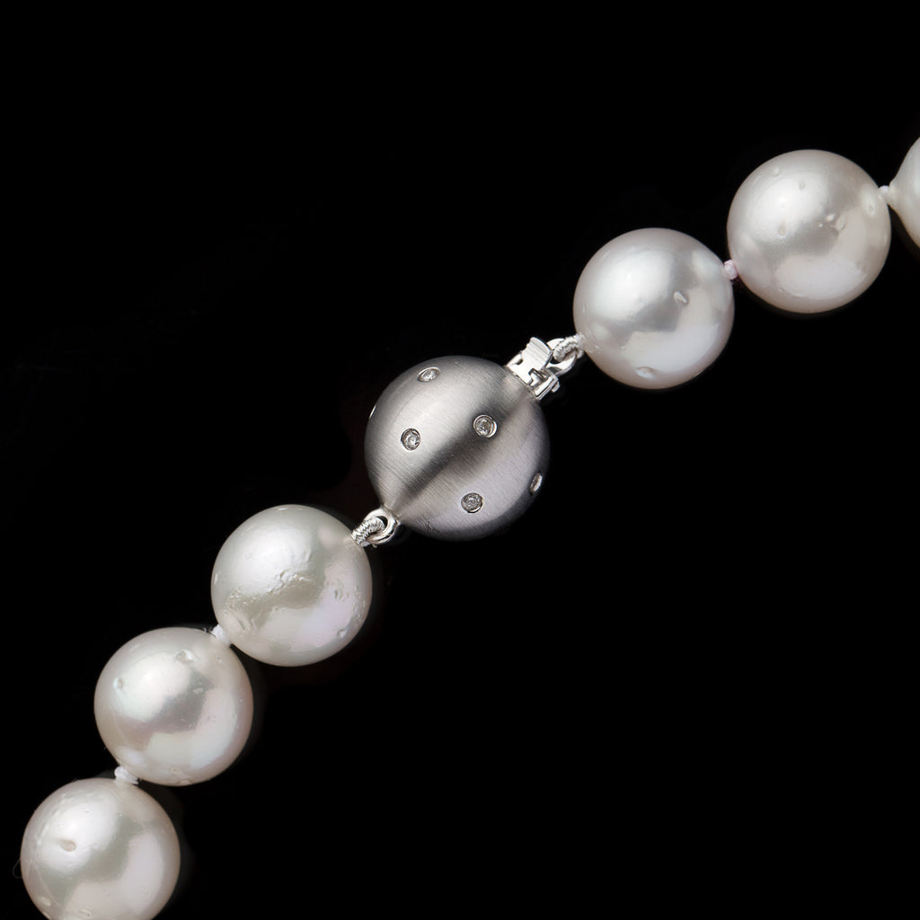 South Sea Pearl Necklace on White Gold Diamond Ball Clasp