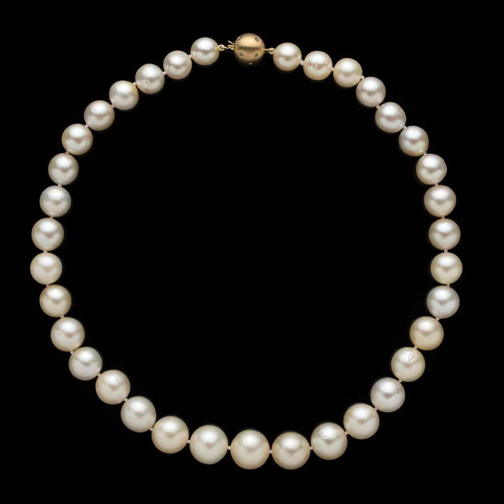 South Sea Pearl Necklace on Yellow Gold Diamond Ball Clasp