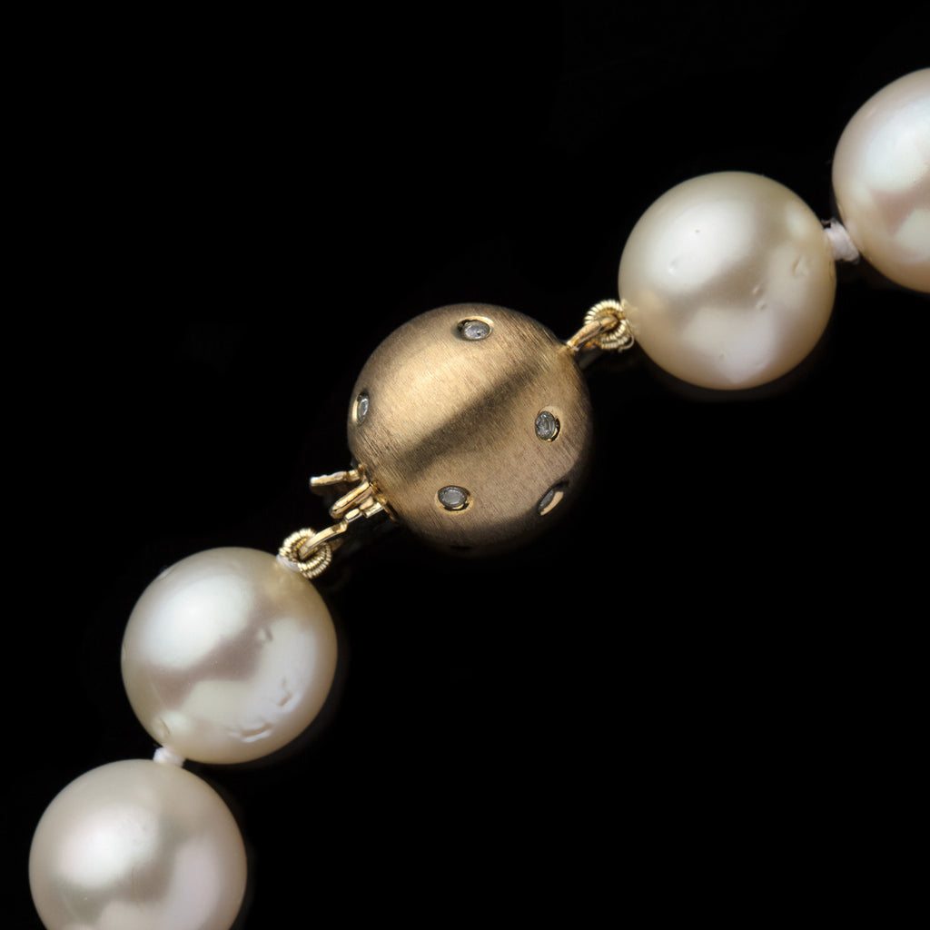 South Sea Pearl Necklace on Yellow Gold Diamond Ball Clasp