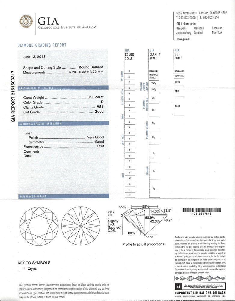 GIA 0.90-ct D/VS1 Round Brilliant Cut Loose Diamond