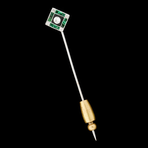 Art Deco Emerald & Diamond Stick Pin