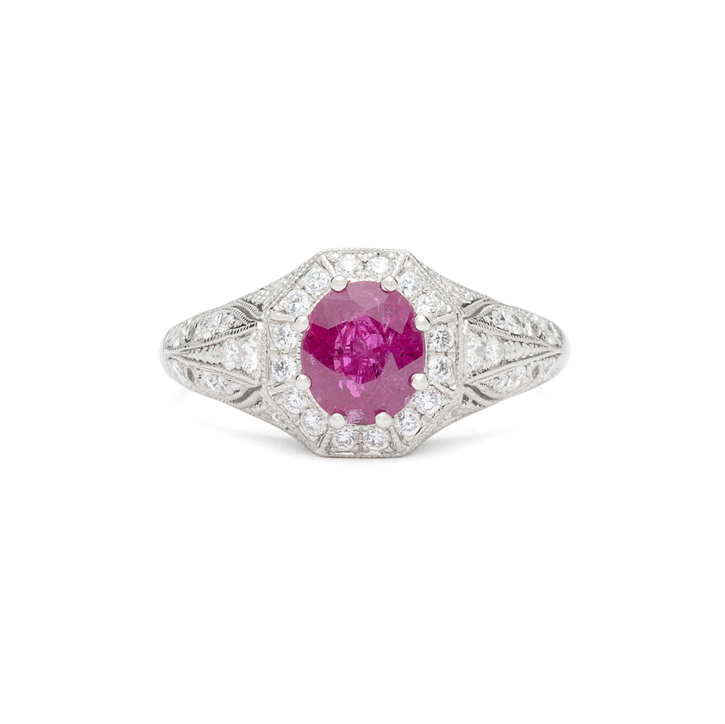 Platinum & Diamond Ring Featuring Burma Ruby