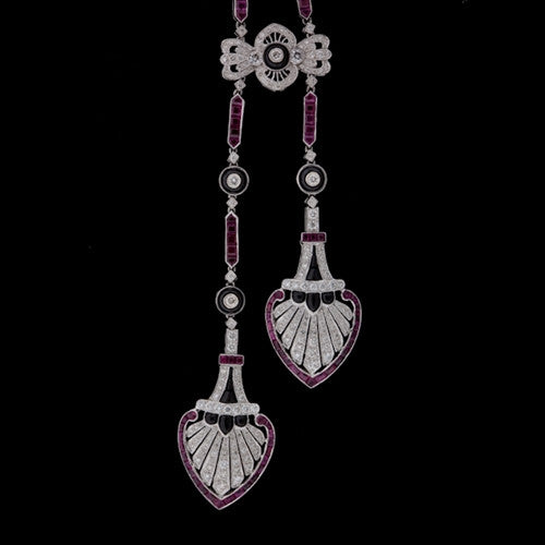 Deco Ruby, Diamond, & Onyx Necklace