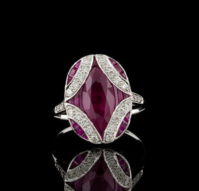 Ruby, Diamond Oval Shaped 18KT Ring
