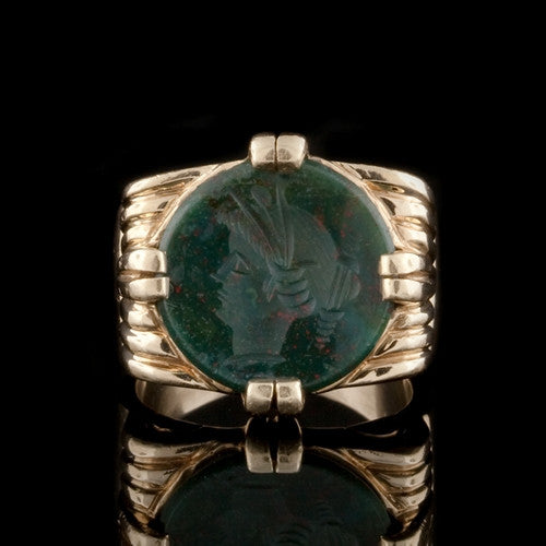 Green Intaglio Gent's Style Ring