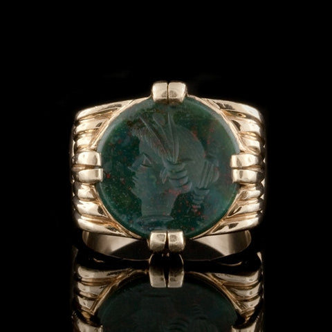 Green Intaglio Gent's Style Ring