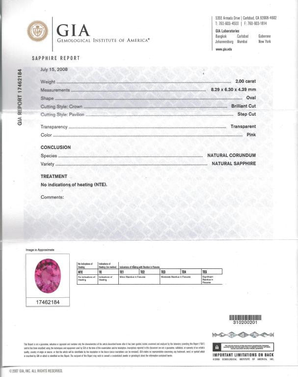 GIA 2.00-ct Unheated Fancy Pink Oval Cut Sapphire