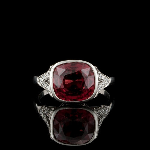 Natural 5.60ct Red Sapphire, Diamond Ring