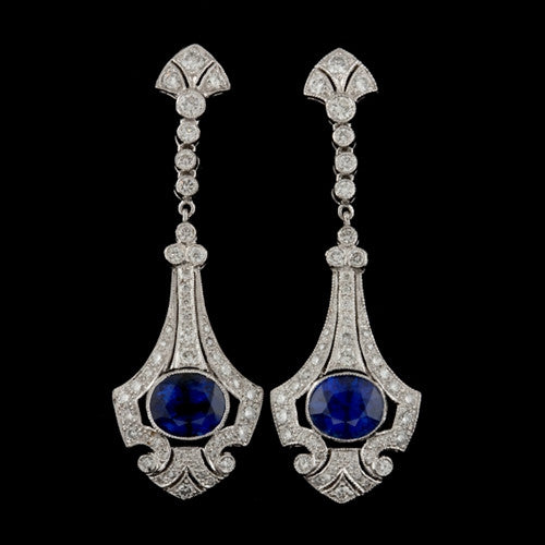 Diamond & Sapphire Deco Style Dangles