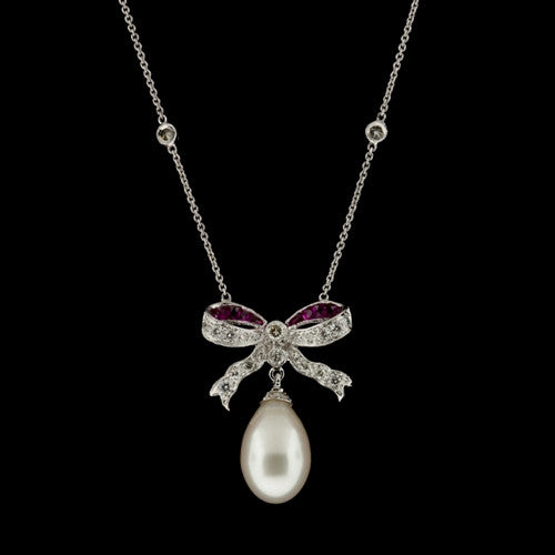 Diamond, Ruby & Pearl Bow Necklace