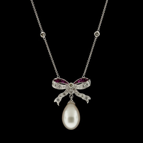 Diamond, Ruby & Pearl Bow Necklace