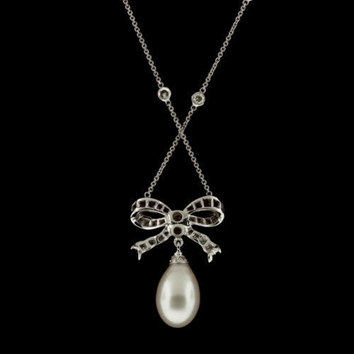 Diamond, Ruby & Pearl Bow Necklace