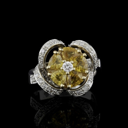 Citrine & Diamond Flower Design 18KT Ring