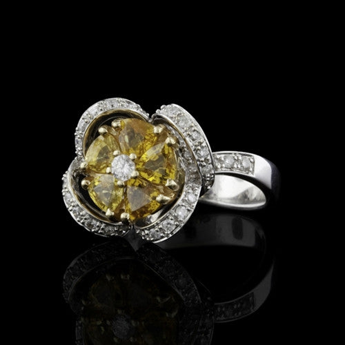 Citrine & Diamond Flower Design 18KT Ring