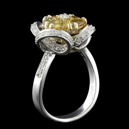 Citrine & Diamond Flower Design 18KT Ring