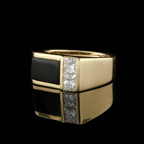Onyx, Diamond Gent's Style 18KT Ring