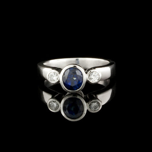  0.75ct Bezel Set Sapphire, Diamond Ring