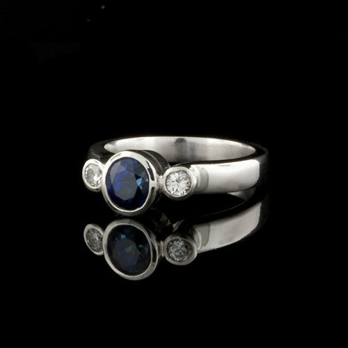  0.75ct Bezel Set Sapphire, Diamond Ring