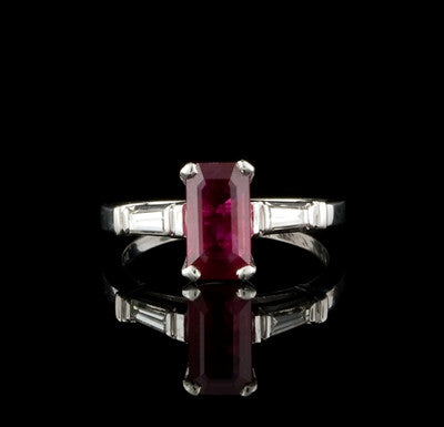 1.00ct tw Emerald Cut Ruby, Diamond Ring