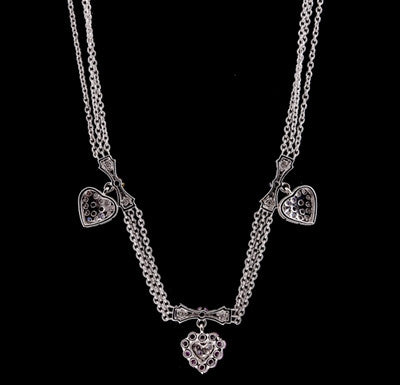 Tri-Color Sapphire, Diamond Heart Charm Necklace
