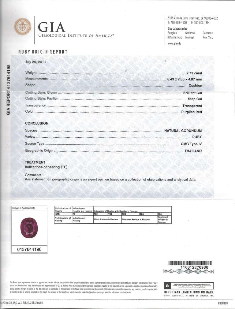 GIA 2.71-ct Purplish Red Cushion Cut Loose Sapphire