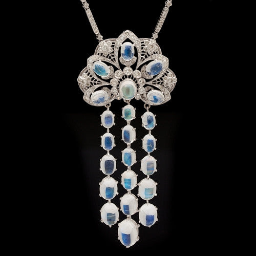 30ct Moonstone & Diamond Lavaliere Necklace