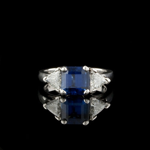 2.10ct Square Sapphire, Diamond Plat. Ring
