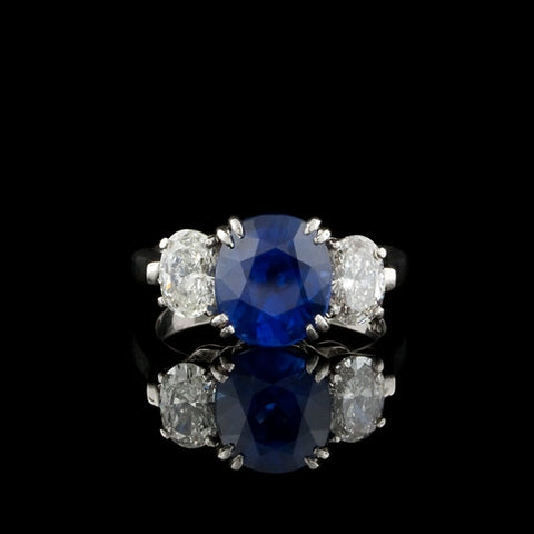 Natural 4.02ct Sapphire & Diamond Ring