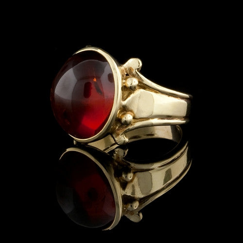 Oval Cabochon Amber 18KT Ring