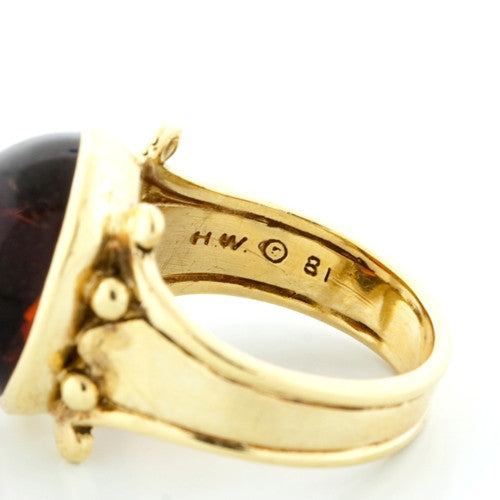 Oval Cabochon Amber 18KT Ring