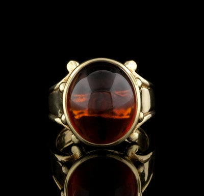 Oval Cabochon Amber 18KT Ring