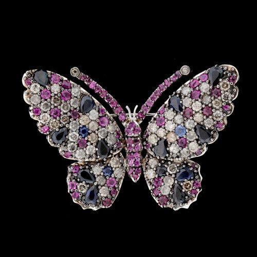 Sapphire, Ruby, & Diamond Butterfly Brooch