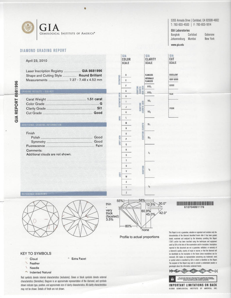 GIA 1.51-ct G/SI1 Round Brilliant Loose Diamond