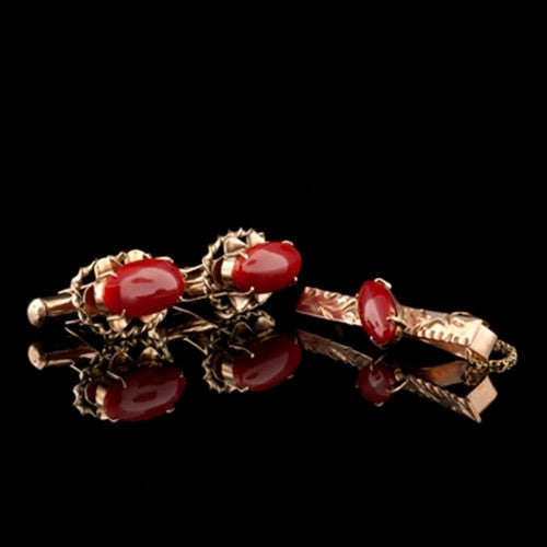 Coral, Rose Gold 3pc Cuff Link Set