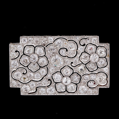 Estate Floral Design Diamond Brooch