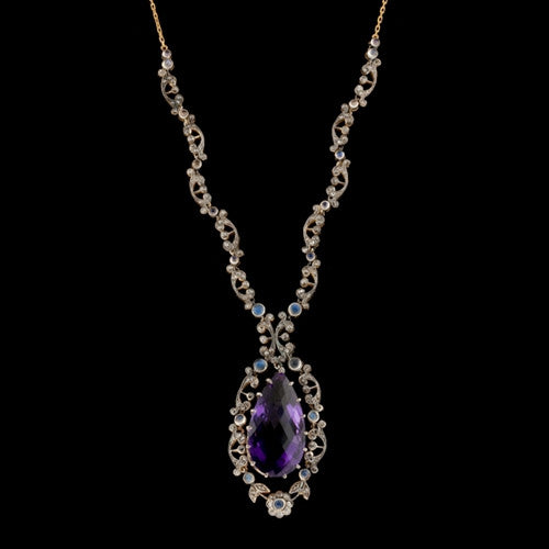 Pear Amethyst, Moonstone & Diamond Necklace