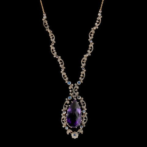 Pear Amethyst, Moonstone & Diamond Necklace