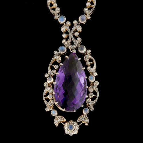 Pear Amethyst, Moonstone & Diamond Necklace